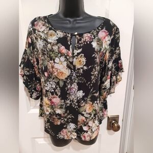 Velvet by Graham Spencer Dark Foral Blouse, M